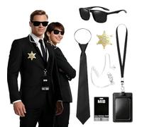 SKIKHN Agent Costume Accessoires, 6 Pièces Men In Black Deguisement, Kit Securite Men In Black Accessoires Deguisement avec Lunettes Soleil, Cravate et autres accessoires, pour Halloween, Cosplay