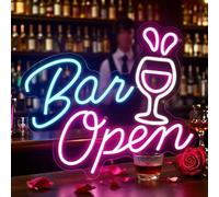 SKIKHN Bar Open Neon Light Sign,Panneau Néon pour Bar à Cocktails,Panneau Lumineux Néon,Variable USB Led Enseigne Ouverte,Led Neon pour Club,Bistro,Fête,Panneau Ouvert pour Décoration