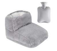 SKIKHN Chauffe-Pieds, Chauffe Pied Non Électrique, 2 in 1 Chauffe-pieds Peluche avec 1L Bouillottes, Bottes Chauffants, Super Doux et Chaud, 30x25cm Chausson Chauffant Pour Femme Homme (Gris)