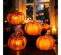 SKIKHN Lanterne Citrouille Lumière LED,4 Pièces Citrouille de Décoration LED,Lanternes de Citrouille Décoratives d'Automne,Décor Lumière Citrouille pour Halloween, Automne,Thanksgiving