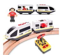 SKIKHN Locomotive Electrique Train en Bois,Ensemble de Jouets Magnétique de Train électrique,Trains Électrique Haute Vitesse avec Phares Avant et Son,Compatible avec Les Chemins de Fer en Bois Thomas