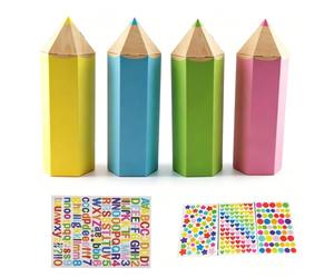 SKIKHN Lot de 12 petits sacs d'école pour garçon et fille, boîte cadeau en forme de crayon avec lettres autocollantes, mini sacs d'école à remplir, emballage cadeau pour la rentrée des classes