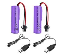 SKIKHN Lot de 2 batteries au lithium rechargeables 1000 mAh 3,7 V avec câble de charge UBS SM-2P, batterie Li-Ion universelle compatible avec véhicules télécommandés, bateaux, réservoirs, voitures