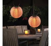 SKIKHN Lot de 2 lampions solaires d'extérieur - 25 cm - Résistants aux intempéries - Lampions LED solaires - Résistants aux intempéries - Pour mariage, extérieur, jardin, cour (A)