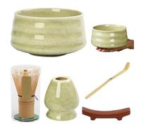 SKIKHN Matcha Kit, 5 Pièces Kit Matcha, Fouet Matcha Kit, Comprend Bol à Matcha, Fouet en Bambou, Support pour Fouet à Matcha, Cuillère à Thé, Kit Matcha Complet pour La Cérémonie Du Thé Japonaise