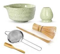 SKIKHN Matcha Kit, 6 Pièces Kit Matcha, Fouet Matcha Kit, Comprend Bol à Matcha, Fouet en Bambou, Support pour Fouet à Matcha, Cuillère à Thé, Kit Matcha Complet pour La Cérémonie Du Thé Japonaise