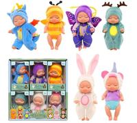 SKIKHN Mini Poupee, 6 Pièces Poupée Bébé, Mini Bebe Reborn, Poupee Reborn Endormie, Matériau en PVC Lavable, 3,5 Pouces Réaliste Poupées Émulée, Cadeau pour Enfants, Garçons et Filles