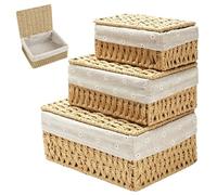 SKIKHN Paniers de Rangement, 3 Pièce Panier Osier Rectangulaire, Panier de Rangement Salle de Bain avec Doublure, Paniers et Boîtes de Rangement avec Motif Floral, pour Salle de Bain, Jouets, Salon