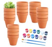 SKIKHN Petits Pots en Terre Cuite,20 Pièces Mini Pots de Fleurs en Terre Cuite 4.5 X4 cm,Pot de Fleur Terre Cuite avec Peintures & Pinceaux,Réutilisable Pot Terre Cuite pour Succulent, Cactus