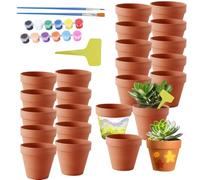 SKIKHN Petits Pots en Terre Cuite,24 Pcs 5X5 cm Mini Pots de Fleurs en Terre Cuite avec Peinture&Pinceaux&Étiquette,Pot de Fleur Terre Cuite avec Trou de Drainage,Pot Terre Cuite pour Succulent,Cactus