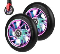 SKIKHN Roues de Trottinette, 2 PCS Roue de Trottinette Freestyle 100mm, Roues de Remplacement, Roues Rottinette Coloré en Alliage d'Aluminium, avec Roulements ABEC 9, pour la Plupart des Trottinettes