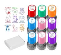 SKIKHN Tampons Enseignants, 9PCS Plastique Tampon Auto Encreur, Plastique Tampon Auto Encreur Enfant, Tampons Enfants, pour Fêtes d'enfants, Prix Scolaires, Cadeaux d'anniversaire et Récompenses