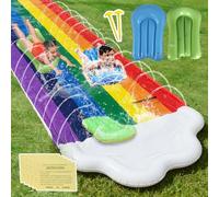 SKIKHN Toboggan Aquatique,480x140CM Toboggan de Pelouse avec Arroseur et 2 Planches Gonflables,5 Rustines de Réparation,Toboggan De Pelouse D'été pour Pelouse et Jeux d'eau en Extérieur