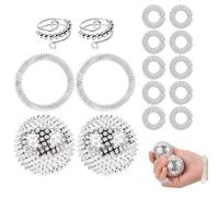 Skills Borderline Lot de 16 kits de compétences pour soulager le stress - 2 anneaux de 21 mm - Fidget 2 boules magnétiques - 32 mm de diamètre - 10 anneaux de 25 mm - 2 bracelets de qualité supérieure