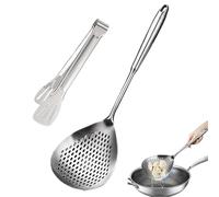 Skimmer Cuillère fendue, Cuillère à Fente en Acier Inoxydable - Cuillère à Frire Skimmer - Poignée Ergonomique Cuisine Passoire de Cuisine Cuillère avec Clip Batterie de Cuisine pour Friteuse à Pâtes