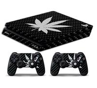 Skin Compatibilité pour PS4 Slim - Fibre DE Carbone Marijuana - Limited Edition Decal étuis de Protection pour faceplates Bundle