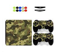 Skin for PS4 Pro, Chickw1 Skin Vinyl Autocollant Sticker Decal pour PlayStation 4 Pro Console and 2 Dualshock Manette Set + 10pc Thumb Grips + 2pc Light Bar au Hasard (Armée Vert)