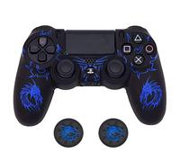 Skin pour manette de PS4, Brhe DualShock 4 Grip antidérapant Coque de protection en silicone Coque de protection pour Sony PlayStation 4/PS4 fin/PS4 Pro sans fil/filaire contrôleur de manette de jeu avec 2 pouce Grips bleu