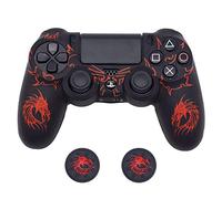 Skin pour manette de PS4, Brhe DualShock 4 Grip antidérapant Coque de protection en silicone Coque de protection pour Sony PlayStation 4/PS4 fin/PS4 Pro sans fil/filaire contrôleur de manette de jeu avec 2 pouce Grips Rouge