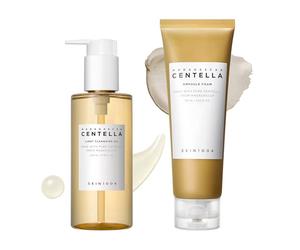SKIN1004 Centella Double Cleansing Duo, Cleansing Oil 6.76 fl.oz & Ampoule Foam Cleanser 4.23 fl.oz, Korean Gentle Face Cleanser Gift Set, Makeup Remover with Madagascar Centella, Korean Skincare