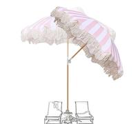SKINCATE Parasol Rose Blanc Rayé, Patioe Bohème Frange, 2 M UV50+, Jardin/Piscine/marché, Inclinable 180°