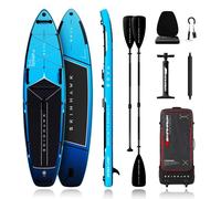 SKINHAWK SOVA12 Kit de planche de stand up paddle gonflable de qualité supérieure de 366 cm, jusqu'à 180 kg, pagaie en fibre de verre, pagaie double en kayak, pompe à double course, sac à dos à