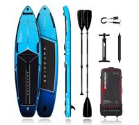 SKINHAWK SOVA12 Kit de planche de stand up paddle gonflable de qualité supérieure de 366 cm, jusqu'à 180 kg, pagaie en fibre de verre, pagaie double en kayak, pompe à double course, sac à dos à