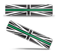 Skino EU® - Lot de 2 autocollants 3D en gel silicone - Drapeau Union Jack - Ligne verte fine - Symbole de sécurité, ambulance, soins médicaux et ambulanciers - F 62