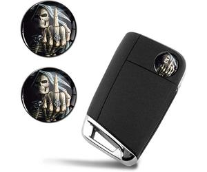 SkinoEu® 2 x 3D Flexibles Ø14mm Autocollant Stickers Tête de Mort Crâne Punisher Punisseur Majeur Médius Porte-clés Cache-clé Télécommande Système de Verrouillage Centralisé à Distance KSK 27