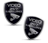 SkinoEu 2 x 3D Gel Autocollant Notification Symbole Avertissement Sécurité 24 Heures Caméra Vidéo Surveillance Autocollants Marquage pour Porte Noir Argent KS 188