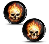 SkinoEu® 2 x 3D Gel Silicone Flexibles Autocollant Stickers Skull Crâne Tête de Mort Feu pour Voiture Moto Fenêtre Porte Casque Scooter PC Tuning JDM KS 3