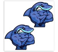 SkinoEu® 2 x Autocollant Drôles Stickers Requin Shark Fitness Muscles pour Moto Fenêtre de Voiture Porte Casque de Scooter Vélo Tuning Idée Cadeau B 155