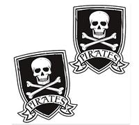 SkinoEu® 2 x Vinyle Autocollant Jolly Roger Crâne Drapeau Pirates Stickers pour Moto Car Voiture Fenêtre Porte Casque Vélo Ordinateur Portable iPad B 243