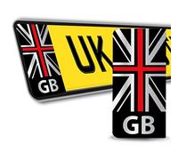 SkinoEu® 2 x Vinyle Autocollants Plaque D'Immatriculation Auto Voiture Identifiant United Kingdom Flag Union Jack Great Britain Royaume-Uni UK GB Drapeau National de Grande Bretagne Red Line QV 45