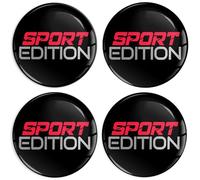 SkinoEu 4 x 55 mm Autocollants en Gel 3D pour Enjoliveurs Centre de Roue, Cache-Moyeu, Capuchons de Véhicule, Emblème de Réglage Automatique, Sport Edition Noir Argent Rouge A 7655