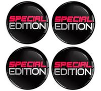 SkinoEu 4 x 60 mm Autocollants en Gel 3D pour Enjoliveurs Centre de Roue, Cache-Moyeu, Capuchons de Véhicule, Emblème de Réglage Automatique, Special Edition Noir Argent Rouge A 6160