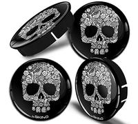 SkinoEu 4 x 60mm ABS Plastique 3D Cache-Moyeu Capuchons de Centre Enjoliveurs de Roue Voiture Cache Moyeux Jante Universel Cache-Moyeux Crâne Tête De Mort Squelette des Fleurs C 80