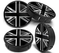 SkinoEu® 4 x 60mm ABS Plastique 3D Gel Silicone Cache-Moyeu Capuchons de Centre Enjoliveurs de Roue Voiture Cache Moyeux Jante Universel Cache-Moyeux Noir Argent Drapeau Britannique UK CX 29