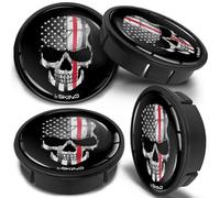 SkinoEu 4 x 60mm ABS Plastique 3D Gel Silicone Cache-Moyeu Capuchons de Centre Enjoliveurs de Roue Voiture Cache Moyeux Jante Universel Cache-Moyeux Crâne Drapeau Etats-Unis CXZ 5