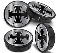 SkinoEu® 4 x 60mm ABS Plastique 3D Gel Silicone Cache-Moyeu Capuchons de Centre Enjoliveurs de Roue Voiture Cache Moyeux Jante Universel Cache-Moyeux Noir Argent Croix de Fer CXZ 9
