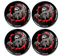 SkinoEu® 4 x 60mm Autocollant 3D en Silicone pour Cache-Moyeu, Enjoliveurs, Centre de Roue Caches Emblème Skull Crâne, Majeur A 2660