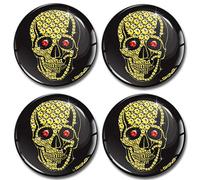SkinoEu 4 x 60mm Autocollant 3D Silicone Cache-Moyeu Capuchons de Centre Enjoliveurs de Roue Voiture Cache Moyeux Jante Universel Tête de Mort A 7360 Z*