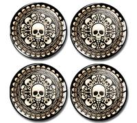 SkinoEu 4 x 60mm Autocollant 3D Silicone Cache-Moyeu Capuchons de Centre Enjoliveurs de Roue Voiture Cache Moyeux Jante Universel Tête de Mort A 7160