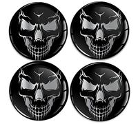 SkinoEu 4 x 60mm Autocollant 3D Silicone Cache-Moyeu Capuchons de Centre Enjoliveurs de Roue Voiture Cache Moyeux Jante Universel Tête de Mort Argenté A 9260