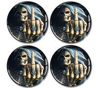 SkinoEu 4 x 64mm Autocollant 3D Silicone Cache-Moyeu Capuchons de Centre Enjoliveurs de Roue Voiture Cache Moyeux Jante Universel Cache-Moyeux Crâne Tête De Mort Squelette Skull A 2564