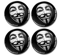 SkinoEu® 4 x 70mm Autocollant 3D Silicone Cache-Moyeu, Capuchons de Centre Enjoliveurs de Roue Voiture Cache Moyeux Jante Universel Cache-Moyeux Logo Anonyme Masque A 670 Z*