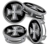 SkinoEu 4 x 75mm Cache-Moyeu Capuchons de Centre Enjoliveurs de Roué Voiture Cache Moyeux Jante Alliage Cache-Moyeux Compatible avec Numéro de Pièce B66470207 / B66470200 Argent Croix de Fer cms 4