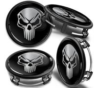 SkinoEu 4 x 75mm Enjoliveur Cache Moyeux Capuchon Compatible avec Mercedes Centre de Roue pour Alliage Jantes B66470207 / B664702003 Crâne Argent Noir Skull CM 35