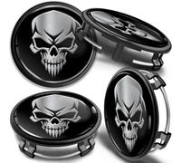 SkinoEu 4 x 75mm Enjoliveur Cache Moyeux Capuchon Compatible avec Mercedes Centre de Roue pour Alliage Jantes B66470207 / B664702003 Crâne Argent Noir Skull CM 62