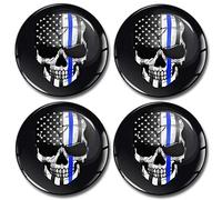 SkinoEu® Lot de 4 autocollants 3D en gel silicone - 65 mm - Pour jantes - Enjoliveurs de roues - Autocollants de moyeu - Motif tête de mort - Drapeau USA - Ligne bleue - A 9965